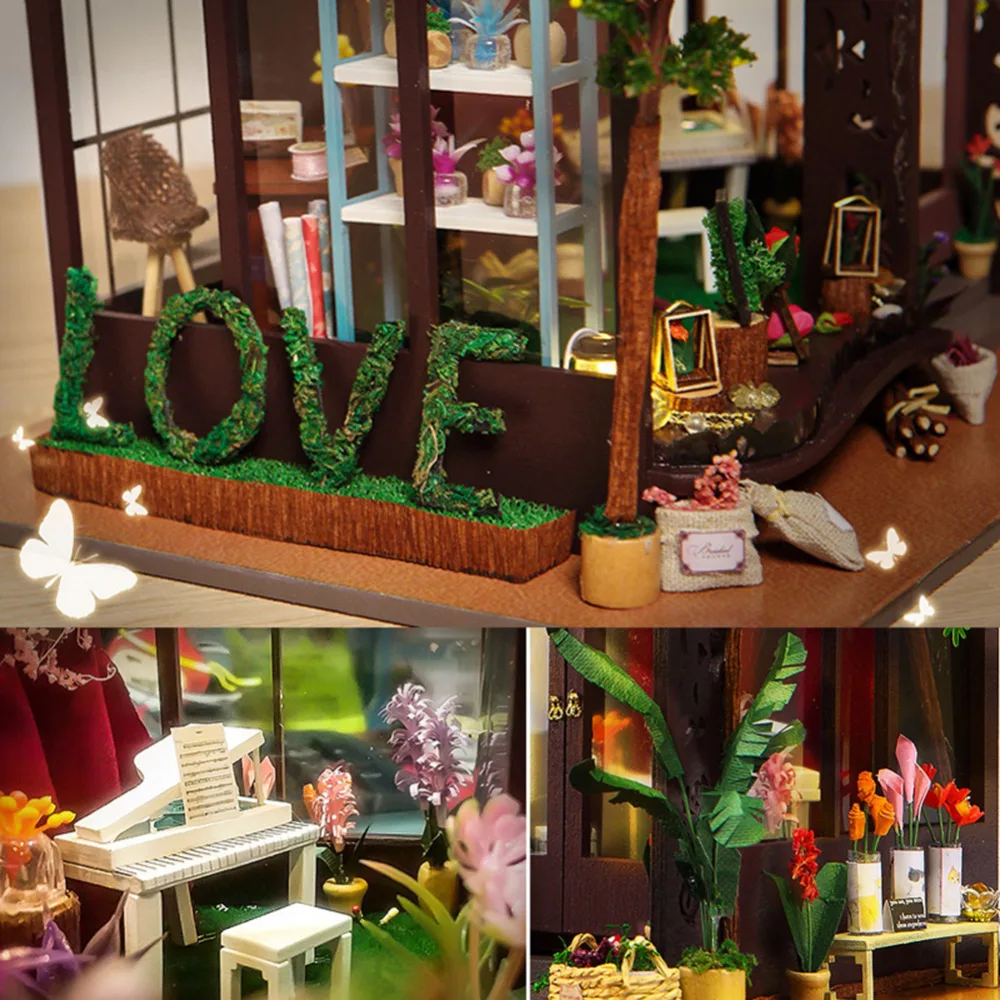 DIY Doll House Miniature Dollhouse With Furnitures Beautiful flower shop Toys For Children New Year Christmas Gift