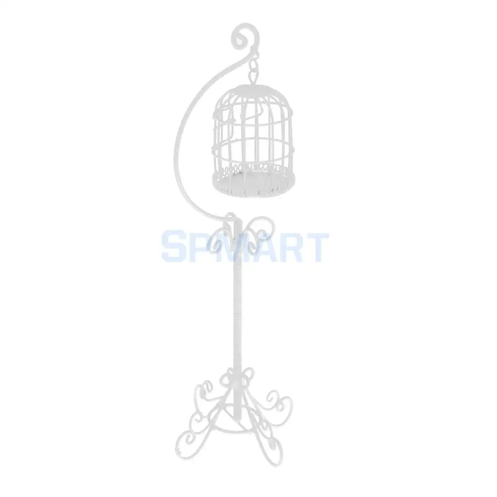 MagiDeal 1/12 Dollhouse Miniature Metal Bird Cage with Holder Stand for Dolls Action Figures Acc Collection Furniture Decor