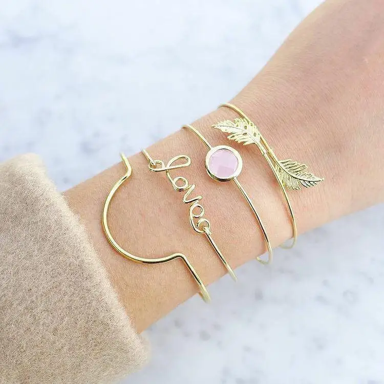 Модный популярный браслет-это индивидуальный браслет с буквами в виде листьев любви для женщин, лидер продаж, ювелирные изделия оптом - Окраска металла: Gold