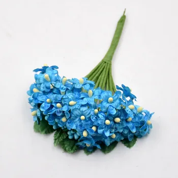 12pcs Mini Silk Artificial Flower Stamen Plum Bouquet For Wedding Decoration DIY Scrapbooking Decorative Wreath Fake Flowers