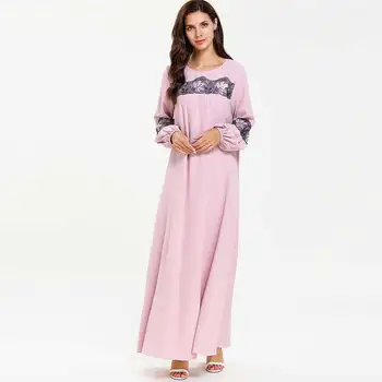 

2019 Ice Silky Elegant Women Muslim Maxi Dress Embroidery Islamic Abaya Draped Robe Ramadan UAE Prayer Gown Plus Size VKDR1624