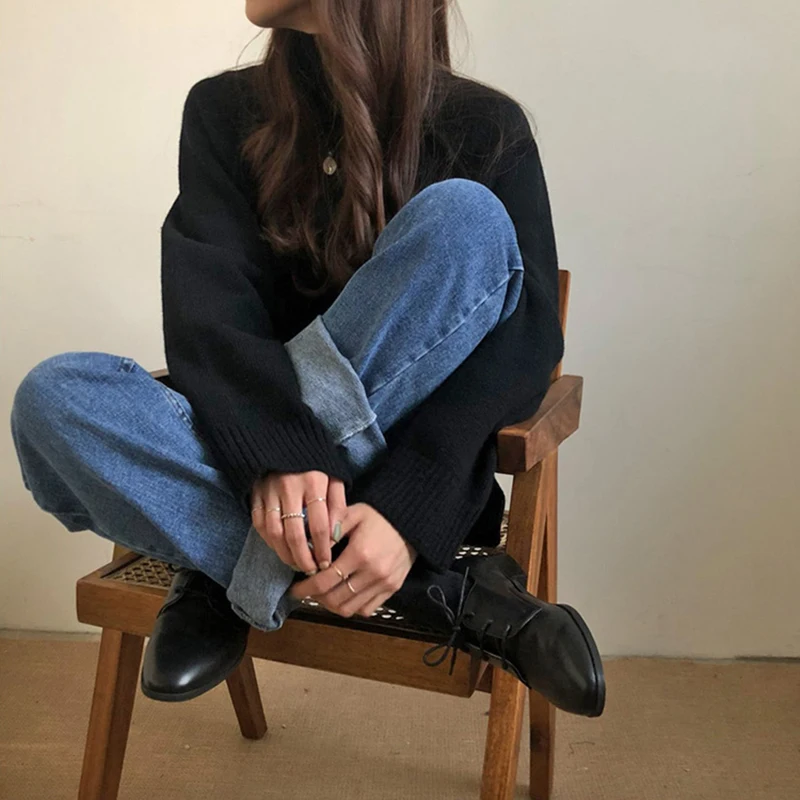 OLN Women's Turtleneck Sweater Solid Color Raglan Sleeve Pullover Soft Sweaters Comfortable Bottoming Sweater Truien Dames 9202