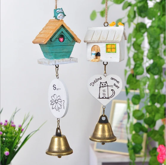 クリエイティブ木製小さな家かわいい風チャイム付きプリント漫画風チャイム日本で金属ベルガーデン風チャイム House Studios House Fireplaceshouse Smoke Aliexpress