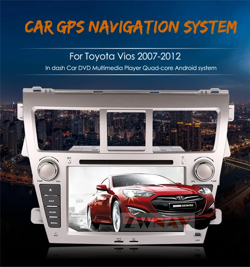 Top ZWNAV Android 8.0 Car Stereo Radio DVD Player GPS Navigation For TOYOTA Yaris Sedan 2006-2012 Vios 2007-2012 Belta 2005-2008 0
