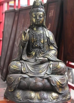 

17 Chinese Old Bronze Copper Kwan-yin Guanyin Boddhisattva Goddess Buddha Statue