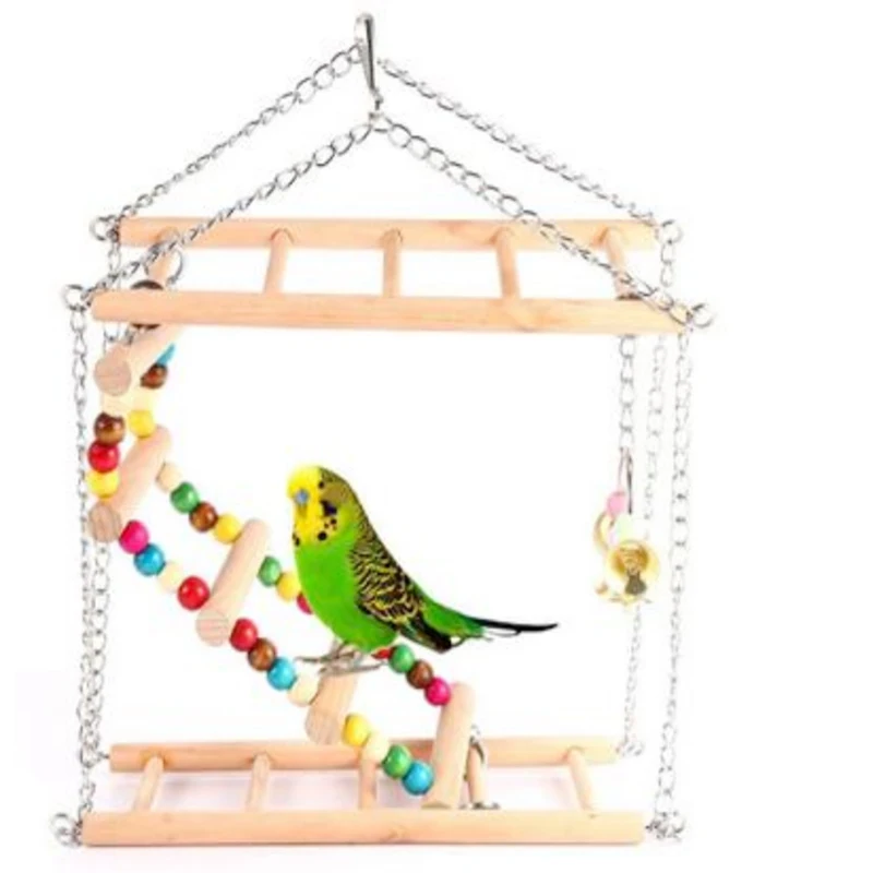 

Bird toy Small Medium Size Parrot Toy Pet Swing Hanging Ladder Climbing toys Double-layer Staircase Gray fun Parrot Bird Toys