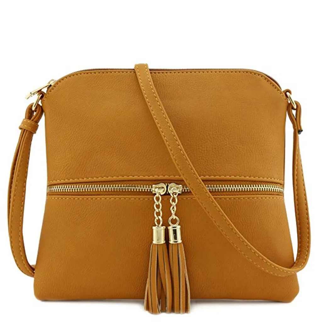 Однотонные сумки через плечо на молнии женские кожаные сумки через плечо с кисточками однотонные сумки на плечо сумка-мессенджер# YL