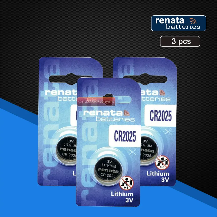 

3pc Renata 2025 3V 100% originalbutton battery CR2025 watches 3 v battery.Remote control toy car battery