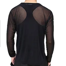 Сексуальные мужские сетчатые рубашки с длинным рукавом, повседневные футболки, нижнее белье, прозрачные рубашки