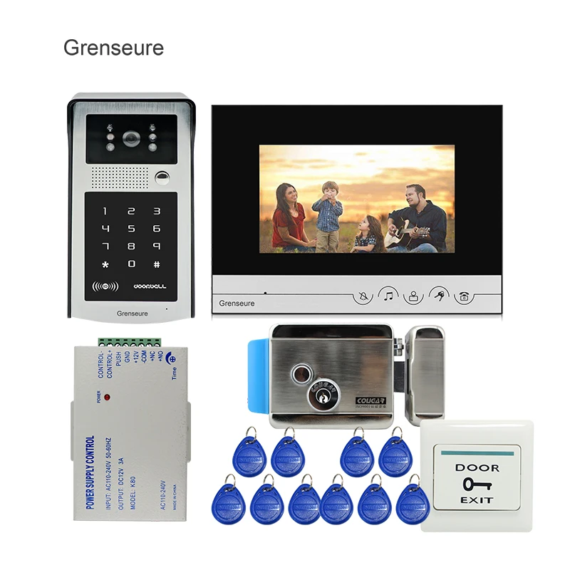 

Free Shipping 7" LCD Monitor Video Intercom Door Phone System Outdoor RFID Code Keypad Doorbell Camera Electric Mechanical Lock