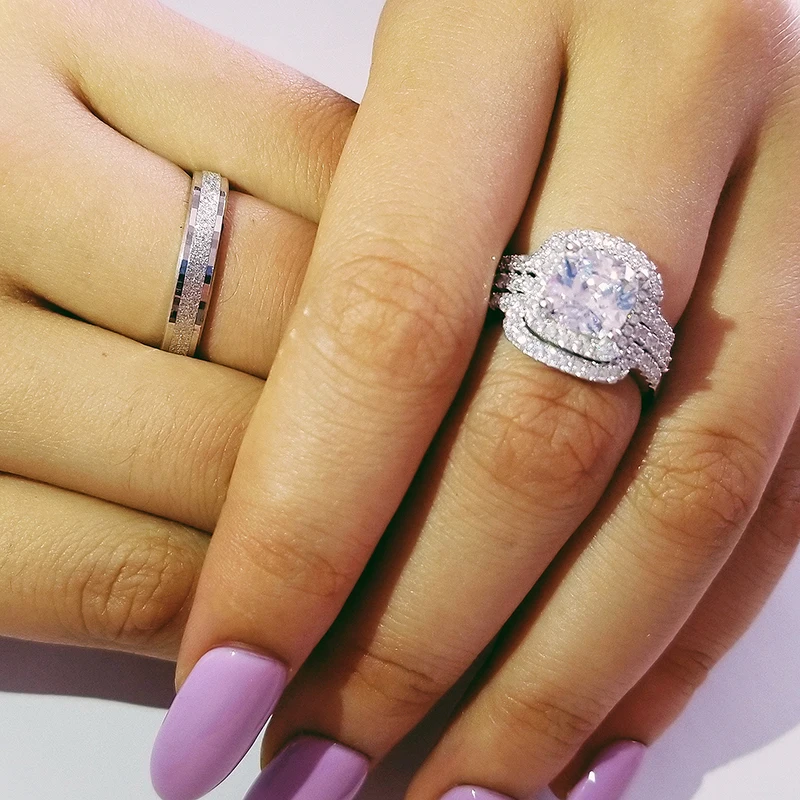 Настоящее 925 пробы, серебро, 3 шт. в 1, обручальное кольцо для пары, набор для невесты, для женщин и мужчин, подарок на палец, африканская мода, ювелирное изделие LR4734S