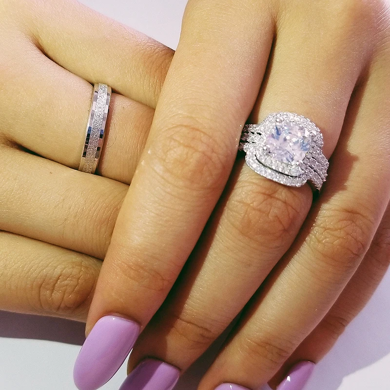 

Real 925 Sterling Silver 3pcs in 1 Couple Wedding Ring Set for Bridal Women and men Finger Gift Africa Fashion Jewelry LR4734S