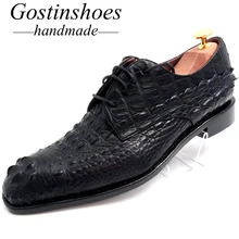 Goodyear Shoes Handmade Men Dress Shoes Black Genuine Crocodile Skin Luxury Formal Shoes Oxfords Lace-Up Pointed Toe GSTN008