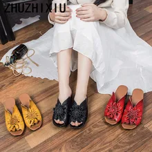 ZHUZHIXIU-Free shipping,2018 spring and summer new style women's genuine leather slippers,handmade leisure slippers,3 colors ZHUZHIXIU-Free shipping,2018 spring and summer new style women's genuine leather slippers,handmade leisure slippers,3 colors