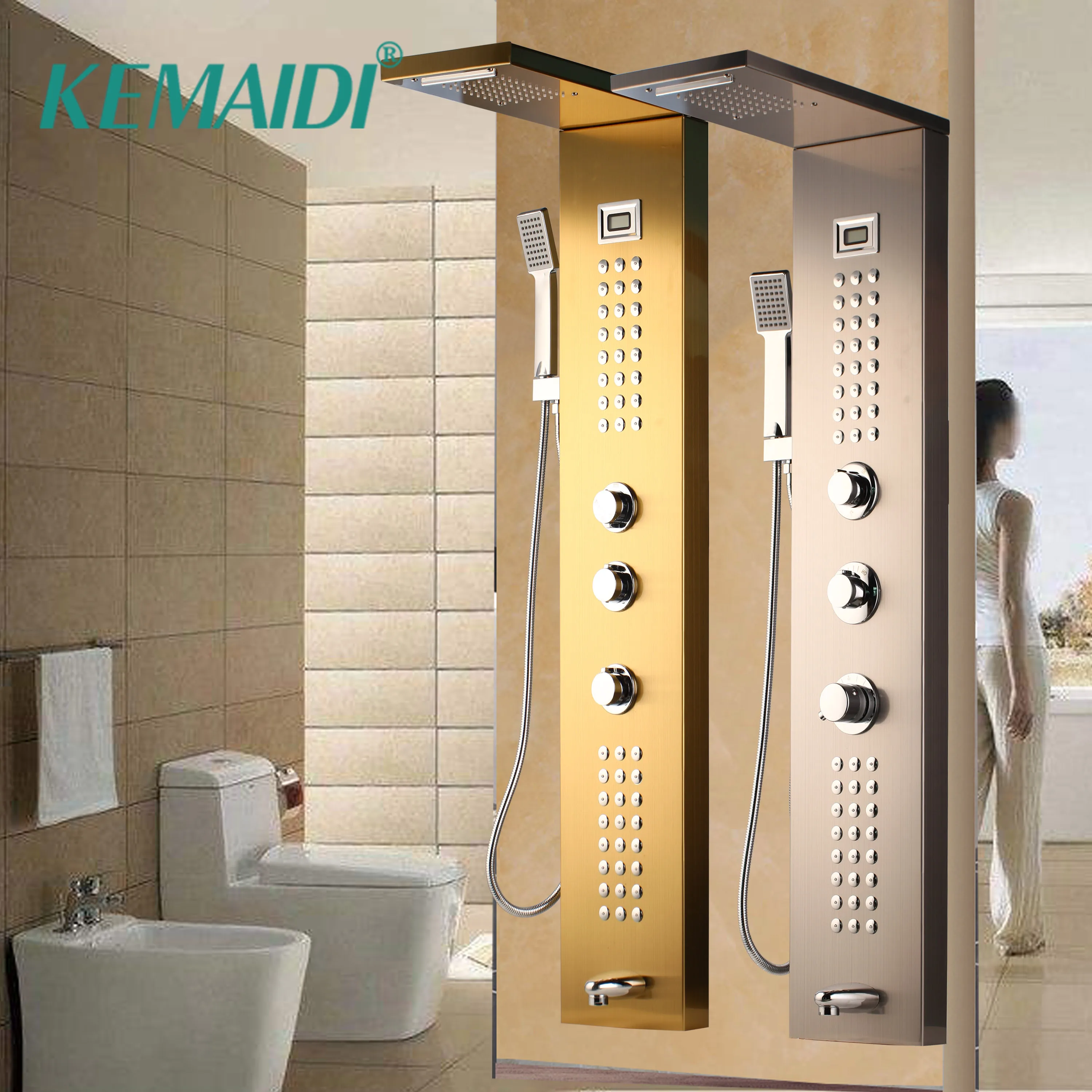 KEMAIDI Waterfall Massage Jets Rain Shower Column Thermostatic Mixer Shower Faucet Tower W/Hand Shower Tub Spout Shower Panel KEMAIDI Waterfall Massage Jets Rain Shower Column Thermostatic Mixer Shower Faucet Tower W/Hand Shower Tub Spout Shower Panel