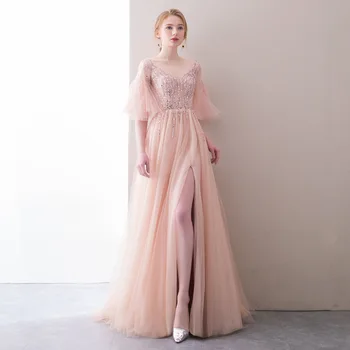 

Summer 2019 Wedding Celebrity Backless Pink Slit Short Dress Sexy Women V Neck Elegant Sequined Bohemian Party Dresses Wholesale