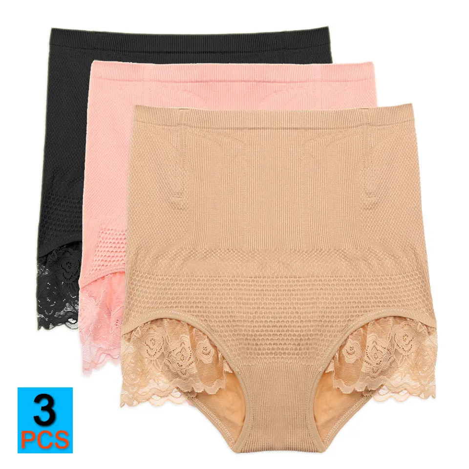 

3Pcs/Lot Briefs With High Waist Butt Lifter Reductoras And Shapers Women Hip Enhancer Waist Cincher Buttock Lifting Panties Lace
