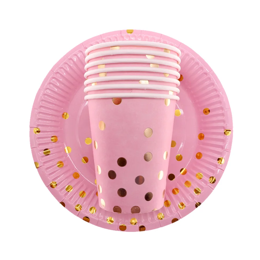 

10pcs/lot disposable tableware Gold Foil pink paper plate birthday Christmas wedding Decor Kids Baby Shower Party Supplies