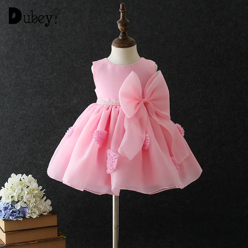 

1 Year Girl Baby Birthday Dress Baby Girl New Born Party Princess Clothes Dress White Pink Bow-knot Little Girl Clothes