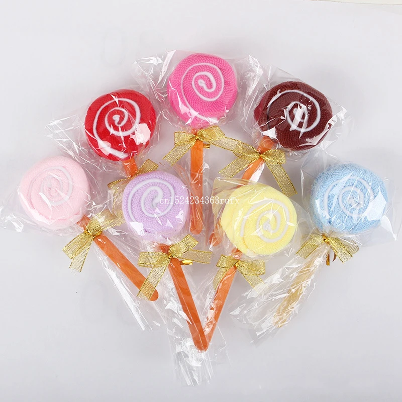 

100pcs Home Textile Towel Lollies Cakes Small Towels Microfiber Fabric Double Colored Towel Creative Wedding Gifts 20*20CM