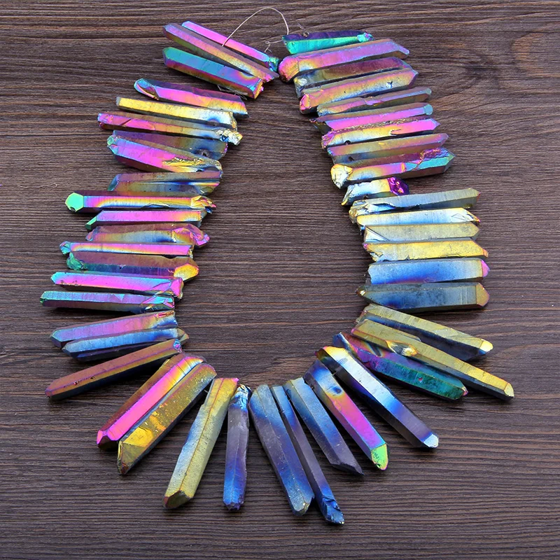 

Vinswet 15" Titanium Natural Crystal Pillar Irregular Column Rainbow Reflective Crystal Stone Beads Pendant For DIY Jewelry