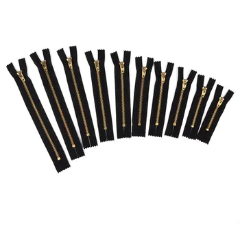 

4# 7-18CM Length Close End Gold Teeth Black Fabric Metal Zippers For DIY Sewing Jeans Accessories 10PCS