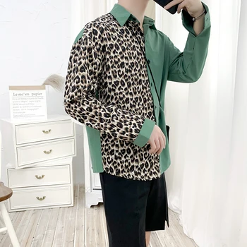 

2019 Autumn New Japanese College Wind Men's Long Sleeve Loose Art Contrast Color Leopard Casual Shirt M-XL