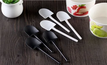 

2000pcs Disposable Ice Cream Spoon Pure Black White Ice Cream Scoop Plastic Shovel Spoon wen6802