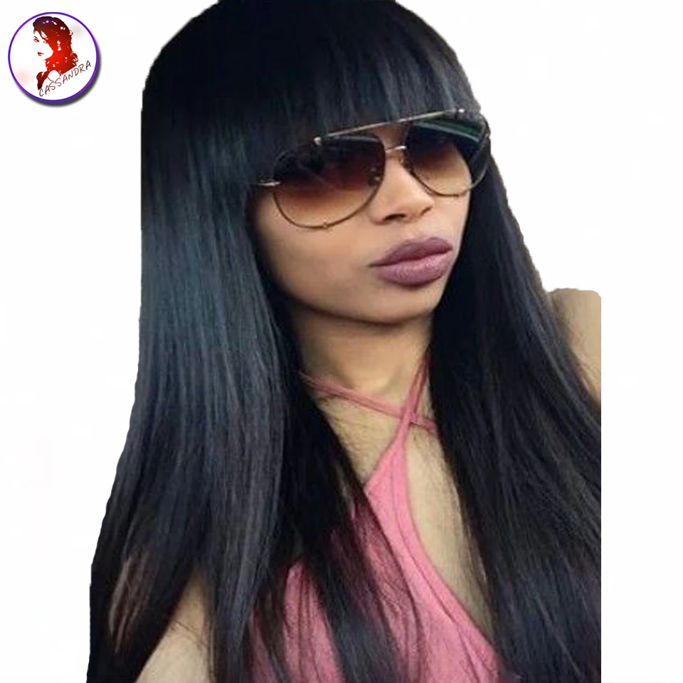 

8A 150 Density Human Hair Full Lace Wigs Silky Straight With Bangs Lacefront Wigs With Baby Hair For Black Women Virgin Hair