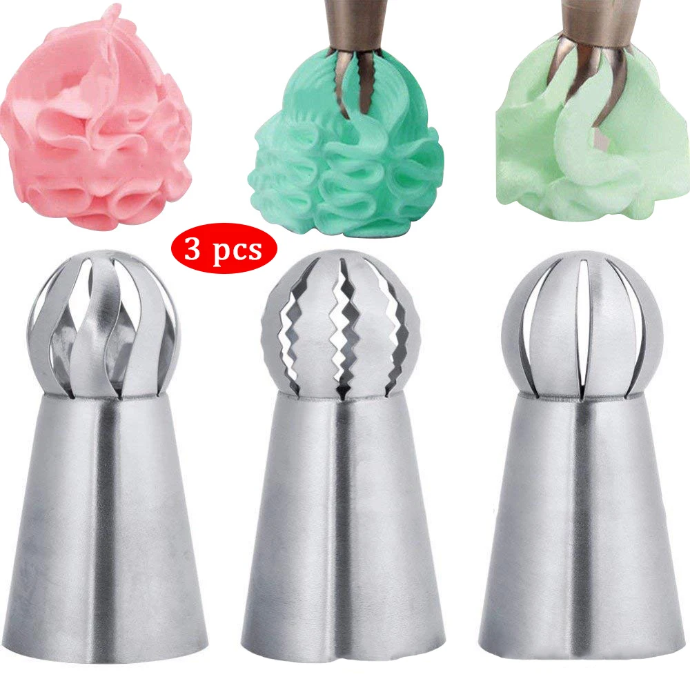 

3pcs Set Stainless Steel Spherical Decorating Mouth Cake Decoration Tool Kitchen Baking Frosting Nozzle