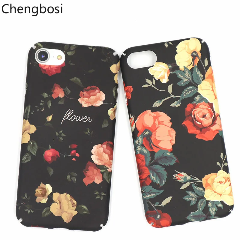

Literary Retro Flower Painted Case for IPhone 8 Plus XS Max XR Rose Floral Phone Case for IPhone X 7 6 6S Plus Hard PC Cover