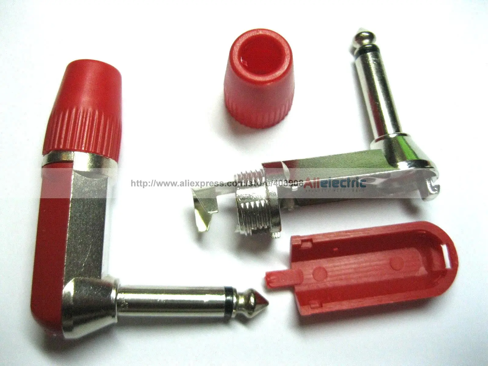 

5 Pcs Red 6.35mm Mono Audio Plug Nickel Plated Right Angle Type New