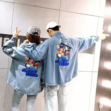 2016 Casual College Denim Jackets New Harajuku BF Style Couples Fashion printing Patched Badges Loose Trend Jeans Jackets Coats