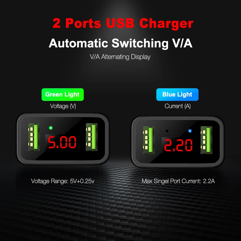 FLOVEME USB Зарядное устройство светодиодный цифровой 3 Порты Универсальный ЕС Plug