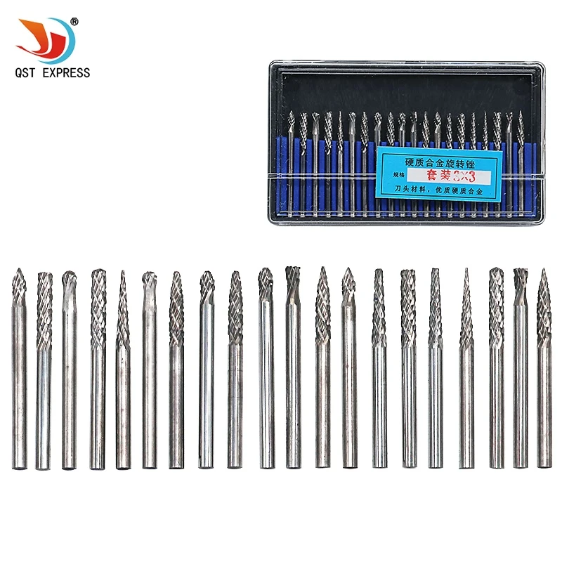 New 20pcs Set 3 175MM 1 8 Shank Tungsten Carbide Milling Cutter File Burr Suit Reamer