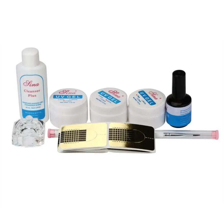 

White Clear UV Gel Base Top Coat UV Primer Nail Art Brush Tips Kit Set X720 5Up