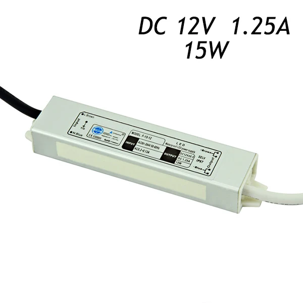 

20pcs/lot 12V 1.25A 15W IP67 Waterproof Power Supply Driver for LED Strip AC 110-220V To DC 12V Transformers Metal shell