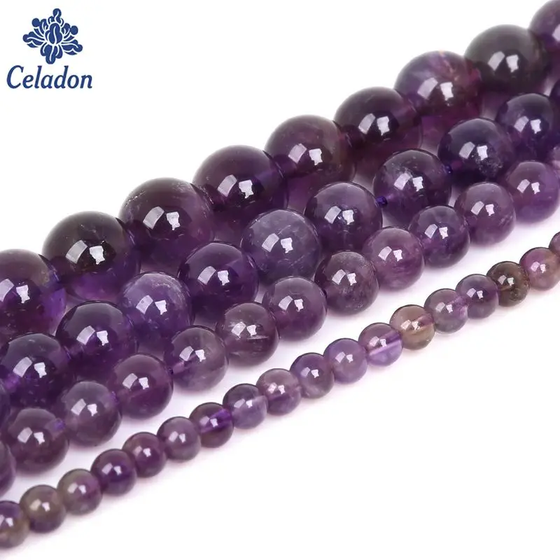 

Free Shipping AAAA Quality Natural Stone Purple Amethysts Crystals Round Loose Beads Strand 34 6 8 10 MM Pick Size