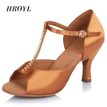 Brand High Quality Girls’ Satin Latin dancing shoes Women’s Salsa Tango Party Ballroom dancing shoes Heel-Height 6.5cm Brown