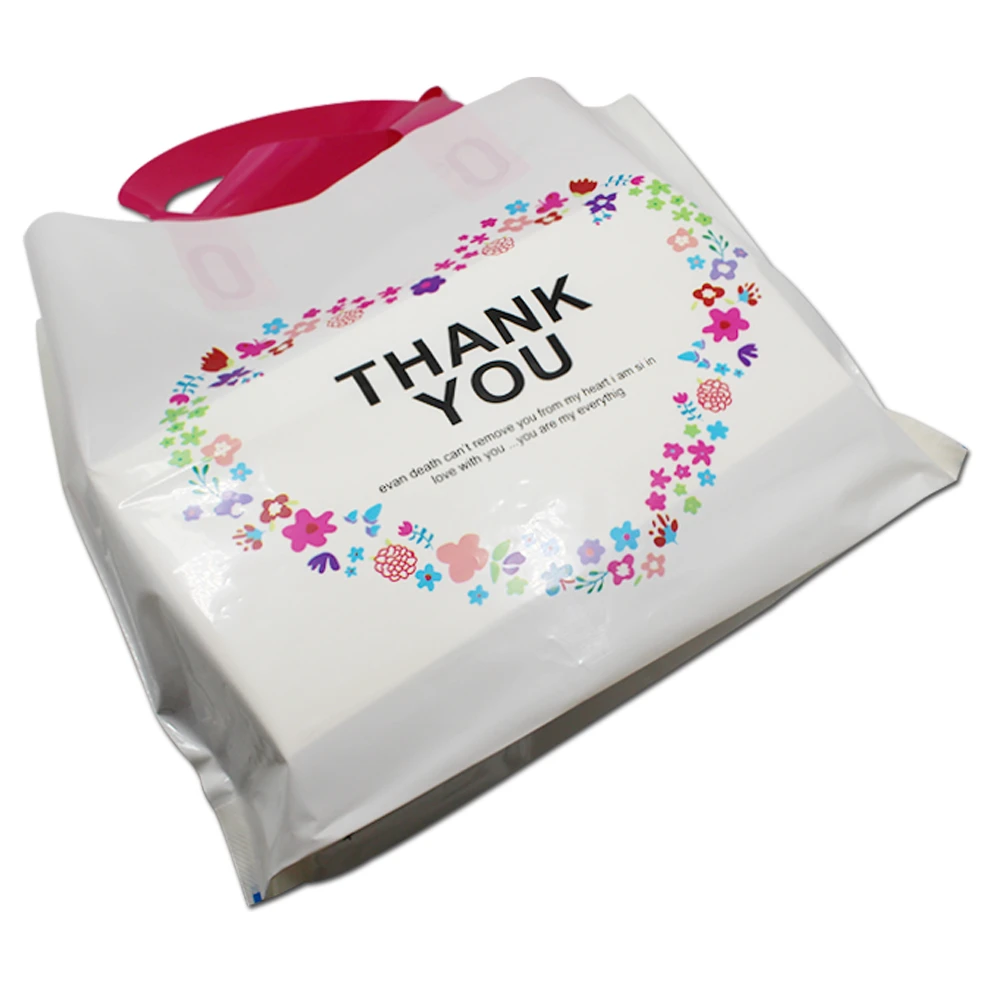 25Pcs/Lot Plastic THANK YOU Printed Shopping Carrier