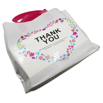 

25Pcs/Lot Plastic THANK YOU Printed Shopping Carrier Package Bag For Clothing Grocery Storage Packing Love Style Pouch W/ Handle