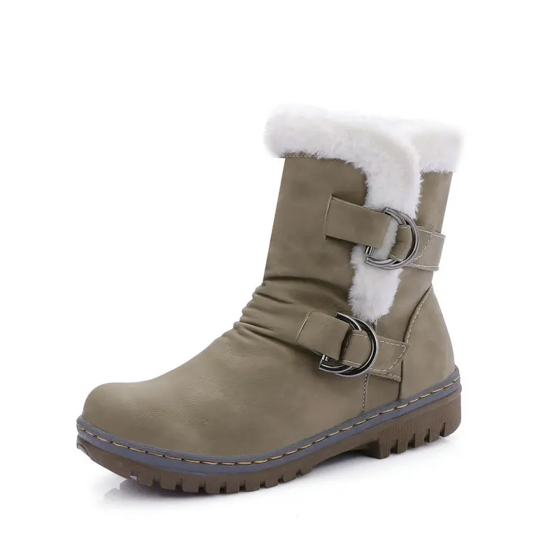 NemaoNe/Большие размеры 44, 45, 46; женские зимние ботинки без шнуровки; обувь на плоской подошве с пряжкой; женская теплая плюшевая зимняя обувь на платформе - Цвет: Зеленый