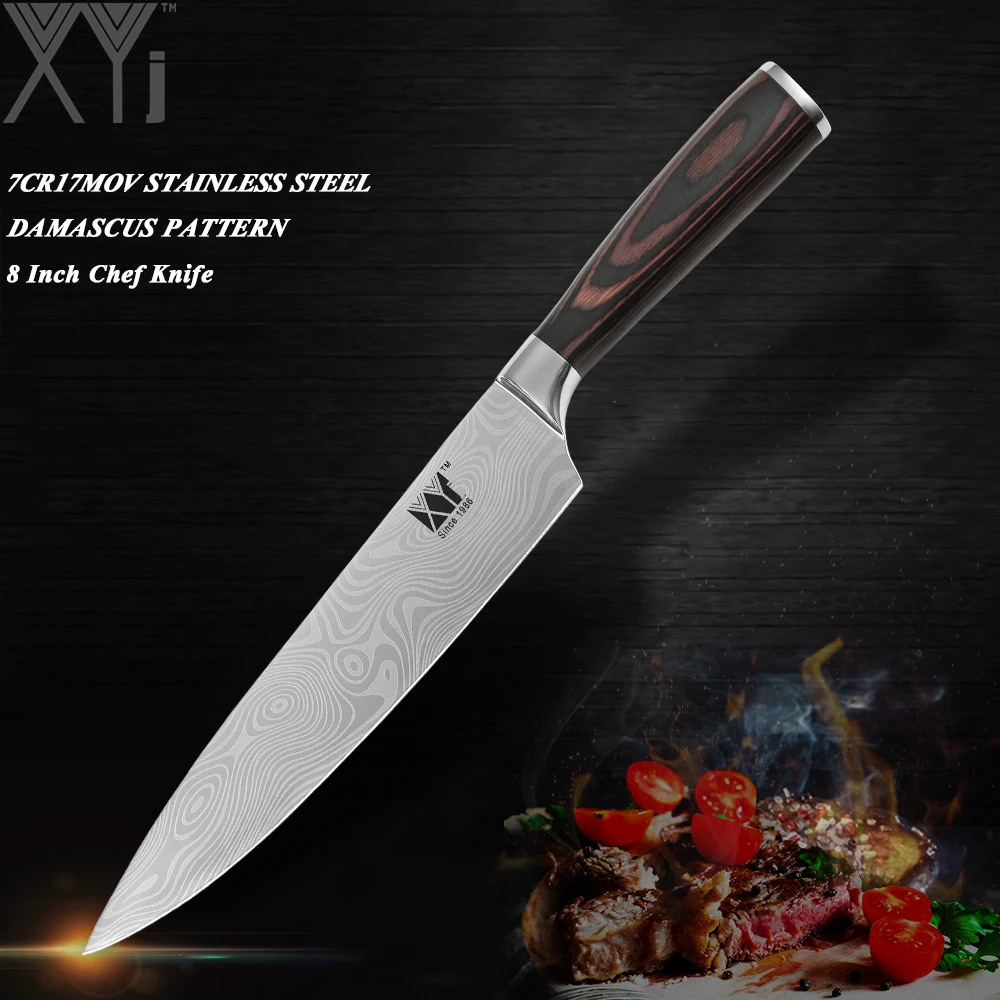 XYj 58HRC Stainless Steel Kitchen Knife 7Cr17 High Carbon Chef Slicing Santoku Utility Paring Knife Master Chef Cooking Tools