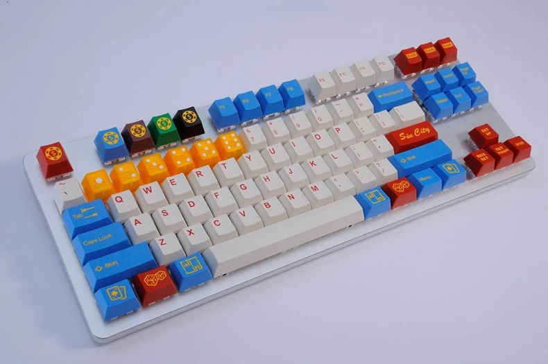 Taihao кубический abs doubleshot колпачки для diy игровая механическая клавиатура цвет греха город белый синий iso высокое качество