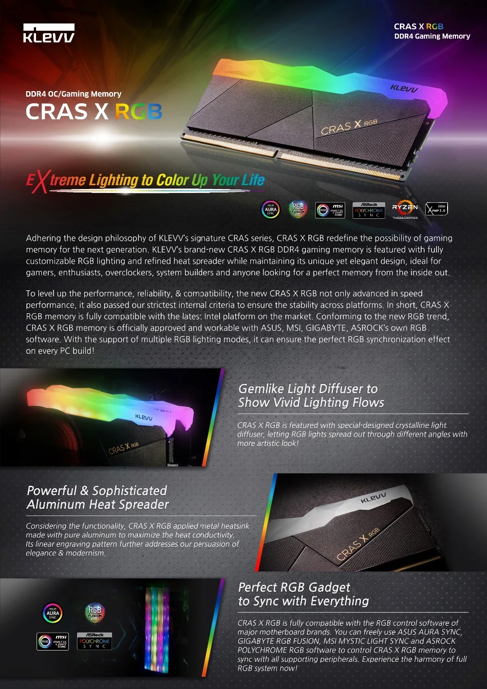 Klevv CRAS-X RGB ram 8 Гб DDR4 3200 МГц 1,35 в ram для настольных игр с высокой скоростью высокой производительностью пожизненная Гарантия
