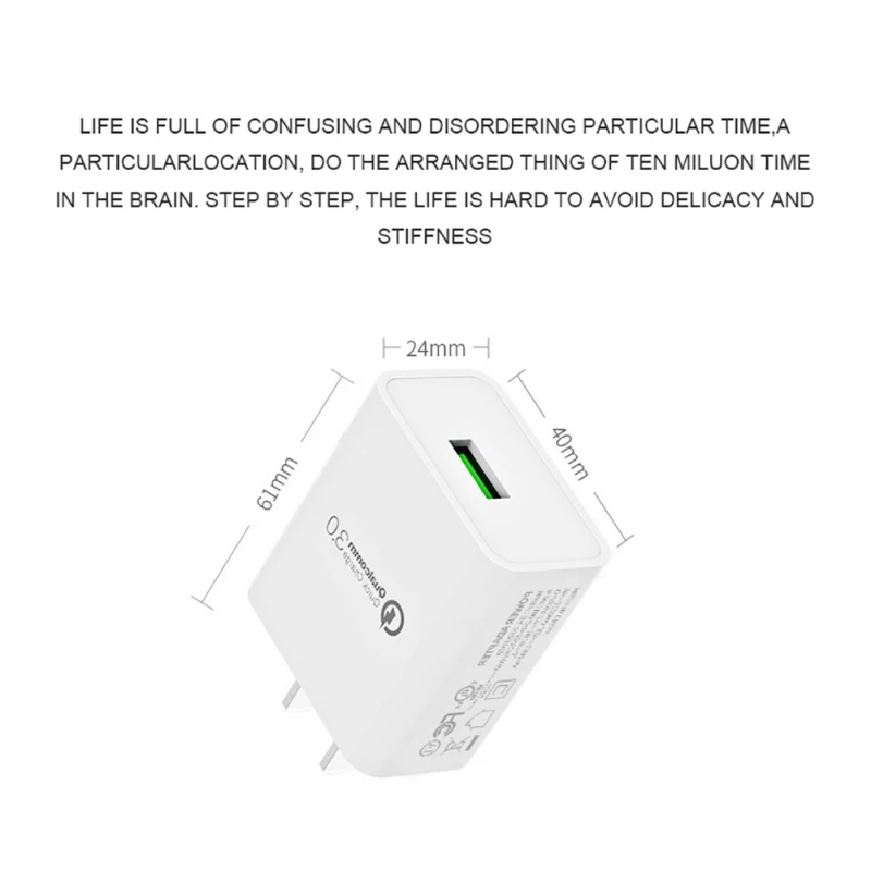 

5V 3A USB Wall Quick Charger One Port QC3.0 Quick Charging Block Home Travel Plug Power Adapter Replacement For Phone