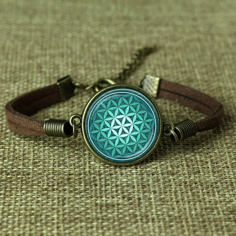 Кулон цветок жизни Teal Green Aqua духовные украшения вдохновляющее ожерелье