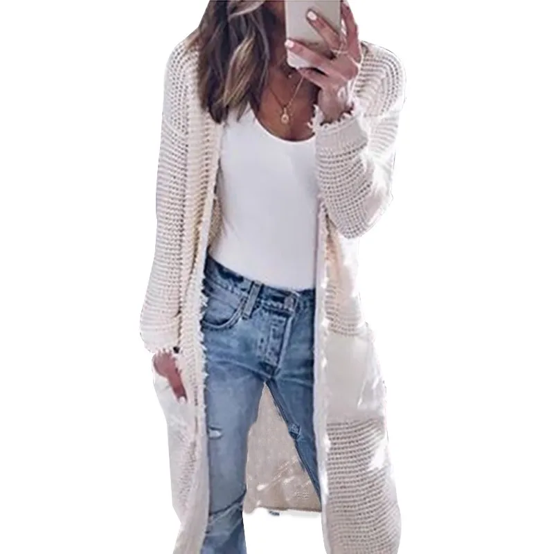 Autumn Winter Long Sweater Women Knitting Cardigan Fashion 2018 Pockets Open Stitch Sweater Coat Female Casual Vintage Knitwear
