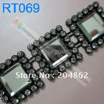 

10yards High Quality Squre Glass Black Plastic base clear crystal chain rhinestone trimming For Sewing on Garment Accessories