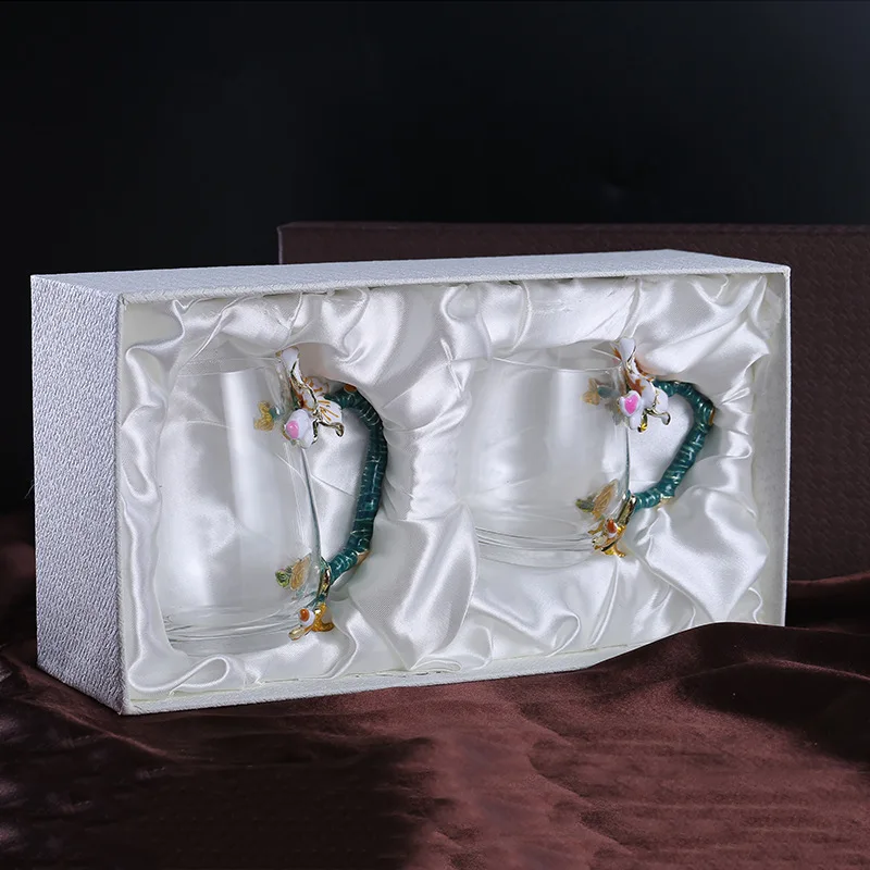 7 HIBOUR Unique Chrysanthemum Enamel Flower with Handgrip  Original Coffee Mugs Top Quality Glass Cups with Gift Box 400ml